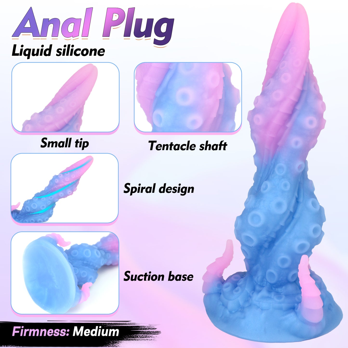 MAPARON Silicone Anal Plug Fantasy Dildo with Suction Cup Base 9.56 Inch "Noctilucent Tentacle“