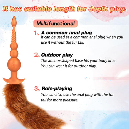 TaRiss's 2 Piece Set Anal Beads with Tail "Horse Tail" - tarisss.com