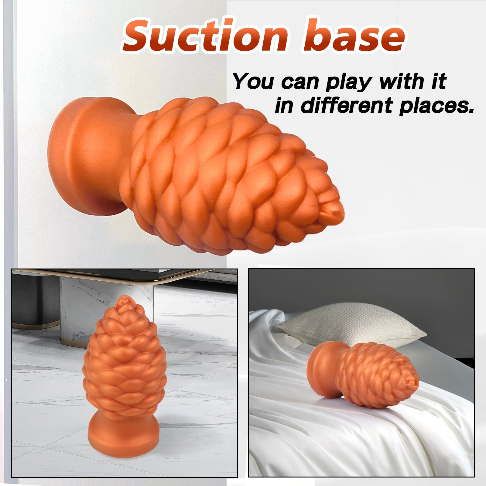 TaRiss's Silicone Anal Plug with Suction Base Gold XXL 6.49'' “Pinecone” - tarisss.com