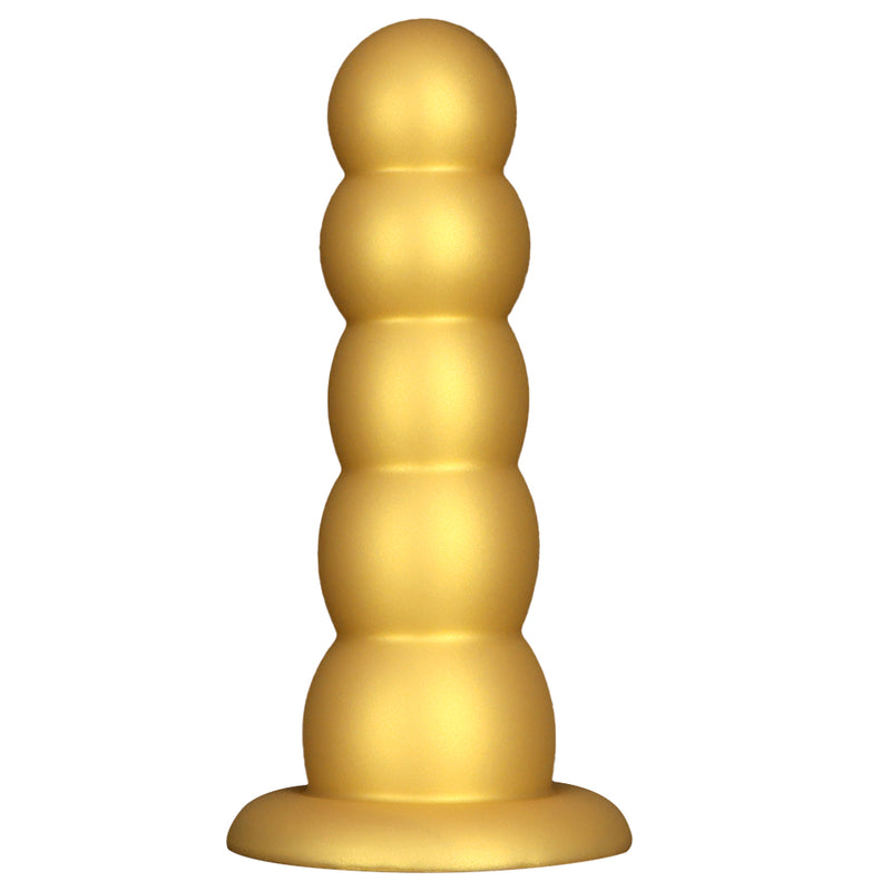 Gold MAPARON beaded butt plug with a smooth tapered top and secure suction cup base